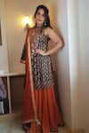 Buy_RI.Ritu Kumar_Black Silk Chinon Mandarin Collar Embroidered Kurta Skirt Set _at_Aza_Fashions