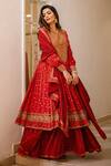 Buy_RI.Ritu Kumar_Red Silk Round Bandhani Anarkali Set_at_Aza_Fashions