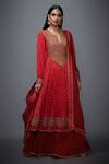 RI.Ritu Kumar_Red Silk Round Bandhani Anarkali Set_Online_at_Aza_Fashions