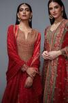 RI.Ritu Kumar_Red Silk Round Bandhani Anarkali Set_at_Aza_Fashions