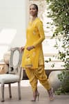 Nikasha_Yellow Crepe Round Printed Kurta And Dhoti Pant Set _Online_at_Aza_Fashions