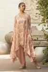 Buy_Nikasha_Peach Crepe V Neck Printed Kurta And Dhoti Pant Set _at_Aza_Fashions