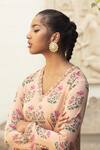 Shop_Nikasha_Peach Crepe V Neck Printed Kurta And Dhoti Pant Set _at_Aza_Fashions