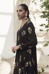 Nikasha_Black Crepe V Neck Printed Kurta And Dhoti Pant Set_Online_at_Aza_Fashions