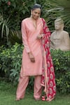 Buy_Nikasha_Pink Handwoven Chanderi Notched Kurta Set _at_Aza_Fashions