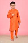 Buy_THE COTTON STAPLE_Orange Cotton Woven Stripe Kurta Set _at_Aza_Fashions