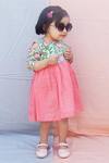 Buy_The Cotton Staple_Peach Printed Cold Shoulder Dress For Girls_at_Aza_Fashions