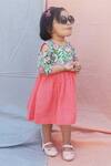 The Cotton Staple_Peach Printed Cold Shoulder Dress For Girls_Online_at_Aza_Fashions