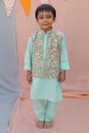 Buy_THE COTTON STAPLE_Blue Cotton Floral Print Bundi And Kurta Set _at_Aza_Fashions