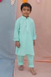 THE COTTON STAPLE_Blue Cotton Floral Print Bundi And Kurta Set _Online_at_Aza_Fashions