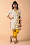 Buy_THE COTTON STAPLE_Yellow Cotton Pom-poms Printed Angarkha Kurt And Pant Set _at_Aza_Fashions