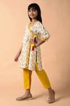 THE COTTON STAPLE_Yellow Cotton Pom-poms Printed Angarkha Kurt And Pant Set _Online_at_Aza_Fashions