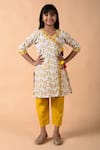 Buy_THE COTTON STAPLE_Yellow Cotton Pom-poms Printed Angarkha Kurt And Pant Set _Online_at_Aza_Fashions