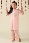 Buy_The Cotton Staple_Pink Cotton Embroidery, Gota Patti Kurta And Pant Set _at_Aza_Fashions