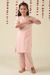 Buy_The Cotton Staple_Pink Cotton Embroidery, Gota Patti Kurta And Pant Set _Online_at_Aza_Fashions
