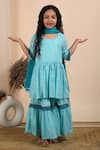 Buy_The Cotton Staple_Blue Cotton, Lurex Lace, Gota Patti Noor Kurta Sharara Set _at_Aza_Fashions