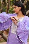 Shop_Enaarah_Purple Cotton Embroidered Floral Motifs Notched Sweet Pea Kurta  _at_Aza_Fashions