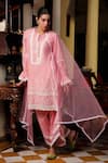 Buy_Enaarah_Pink Cotton Embroidered Cutwork Notched Cherry Blossom Kurta  _at_Aza_Fashions