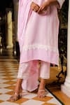 Enaarah_Pink Cotton Embroidered Lace Work V Neck Meadow Kurta  _Online_at_Aza_Fashions