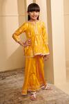 Buy_Mulmul_Yellow 100% Mulmul Pima Satin Jhelum Peplum Kurta And Sharara Set _at_Aza_Fashions