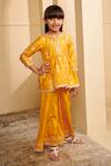 Buy_Mulmul_Yellow Jhelum Peplum Kurta And Sharara Set For Girls_at_Aza_Fashions