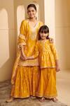 Mulmul_Yellow 100% Mulmul Pima Satin Jhelum Peplum Kurta And Sharara Set _Online_at_Aza_Fashions