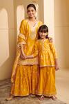 Mulmul_Yellow Jhelum Peplum Kurta And Sharara Set For Girls_Online_at_Aza_Fashions