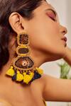Buy_Kanyaadhan By Dhirajaayushi_Blue Sequins, Beads Colorblock Embroidered Long Earrings _at_Aza_Fashions