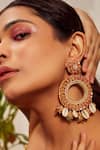 Buy_Kanyaadhan By Dhirajaayushi_Red Sequins, Beads, Diamonds Shell Drop Hoops _at_Aza_Fashions
