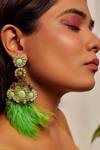 Buy_Kanyaadhan By Dhirajaayushi_Green Beads Feather Embroidered Earrings _at_Aza_Fashions