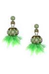 Shop_Kanyaadhan By Dhirajaayushi_Green Beads Feather Embroidered Earrings _at_Aza_Fashions