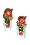 Shop_Kanyaadhan By Dhirajaayushi_Multi Color Sequins, Beads Floral Embroidered Earrings _at_Aza_Fashions