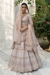 Angad Singh_Pink Embroidery V Neck Bridal Lehenga Set _Online_at_Aza_Fashions