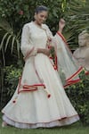 Buy_Nikasha_White Handwoven Banarasi Cotton V Neck Angrakha Set _at_Aza_Fashions