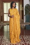 Buy_Peeli Dori_Yellow Saree Chanderi Blouse Fabric Silk Handloom Organic Dyed _at_Aza_Fashions