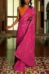 Peeli Dori_Pink Saree Chanderi Blouse Fabric Silk Handloom Organic Dyed _Online_at_Aza_Fashions