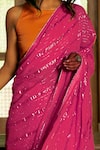 Buy_Peeli Dori_Pink Saree Chanderi Blouse Fabric Silk Handloom Organic Dyed _Online_at_Aza_Fashions