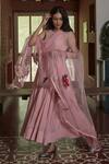 Buy_Peeli Dori_Pink Rose Fibre Cotton Dupatta Silk Organza Round Dyed Anarkali With _at_Aza_Fashions