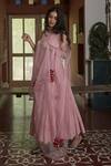 Shop_Peeli Dori_Pink Rose Fibre Cotton Dupatta Silk Organza Round Dyed Anarkali With _at_Aza_Fashions