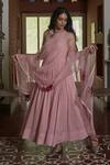 Peeli Dori_Pink Rose Fibre Cotton Dupatta Silk Organza Round Dyed Anarkali With _Online_at_Aza_Fashions