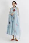 Buy_Peeli Dori_Blue Rose Cotton Embroidery Round Anarkali With Organza Floral Dupatta _at_Aza_Fashions