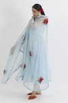 Peeli Dori_Blue Rose Cotton Embroidery Round Anarkali With Organza Floral Dupatta _Online_at_Aza_Fashions