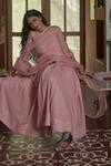 Buy_Peeli Dori_Pink Rose Fibre Cotton Dupatta Silk Organza Round Dyed Anarkali With _Online_at_Aza_Fashions