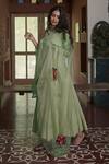 Buy_Peeli Dori_Green Rose Fibre Cotton Dupatta Silk Organza Round Dyed Anarkali With_at_Aza_Fashions