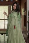 Shop_Peeli Dori_Green Rose Fibre Cotton Dupatta Silk Organza Round Dyed Anarkali With_at_Aza_Fashions