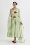 Buy Peeli Dori Green Rose Cotton Embroidery Round Anarkali With Dupatta at Aza Fashions Buy_Peeli Dori_Green Rose Cotton Embroidery Round Anarkali With Dupatta _at_Aza_Fashions