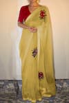 Shop_Peeli Dori_Yellow Saree Pure Silk And Organza Blouse Fabric Cotton Handloom Organic Dyed _at_Aza_Fashions