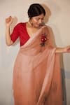 Buy_Peeli Dori_Peach Saree Pure Silk And Organza Blouse Fabric Cotton Handloom Organic Dyed _at_Aza_Fashions