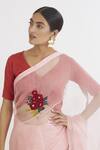 Peeli Dori Pink Silk Organza Embroidery V Neck Saree With Blouse at Aza Fashions Peeli Dori_Pink Silk Organza Embroidery V Neck Saree With Blouse _at_Aza_Fashions