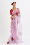 Shop Peeli Dori Purple Silk Organza Embroidery V Neck Saree With Blouse Online at Aza Fashions Shop_Peeli Dori_Purple Silk Organza Embroidery V Neck Saree With Blouse _Online_at_Aza_Fashions